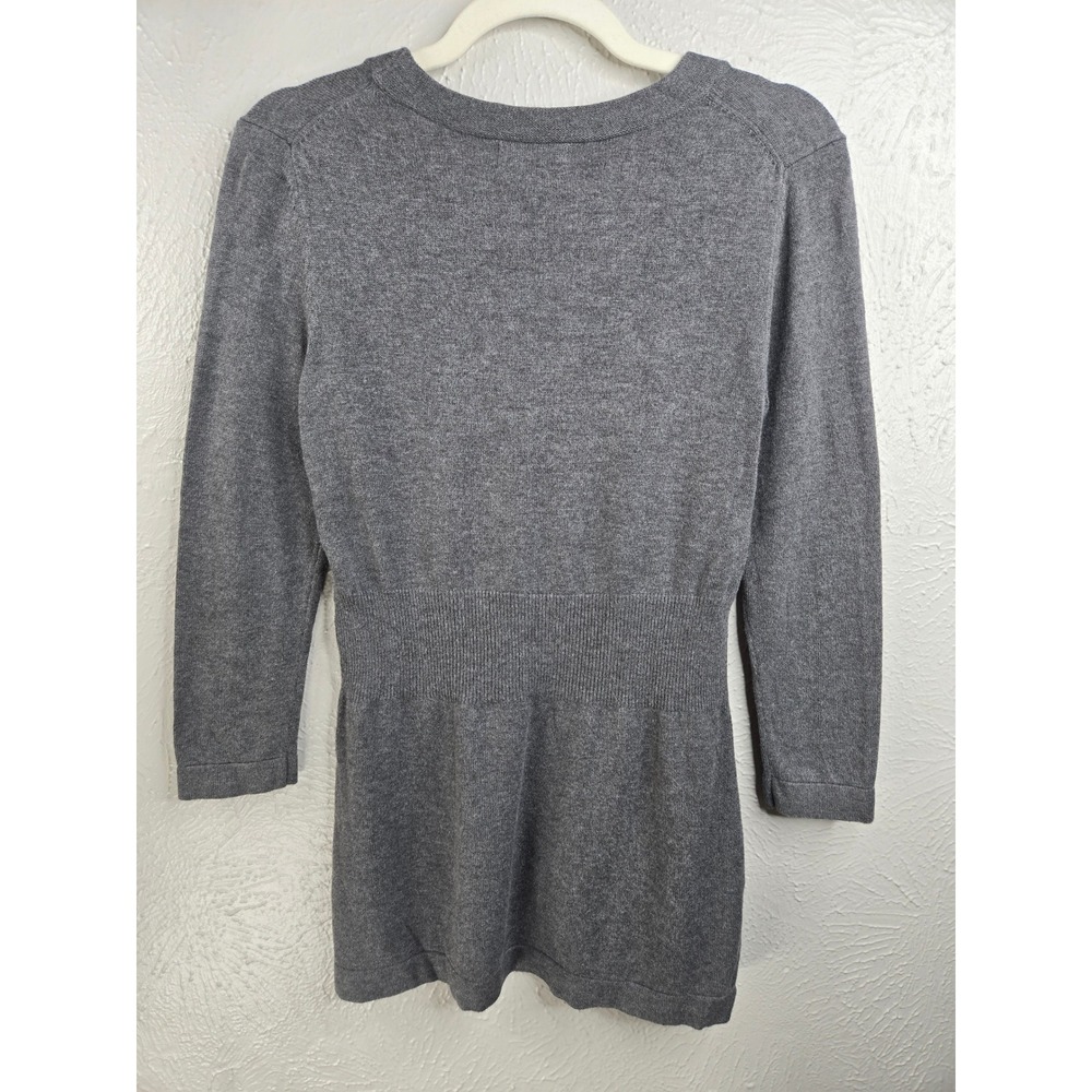 The Limited Deep V Button Cardigan Sweater S Gray Knit 3/4 Sleeve Fitted Y2k Top - Picture 2 of 9